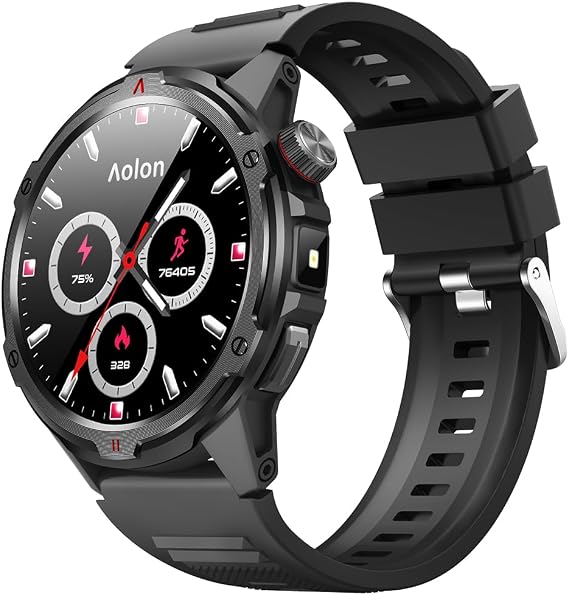 AOLON 1.43 AMOLED Smart Watch, 1ATM Waterproof Military Fitness Tracker | AOD Display Bluetooth Call Compass AGPS, Heart Rate SPO2 Sleep Monitor for Men