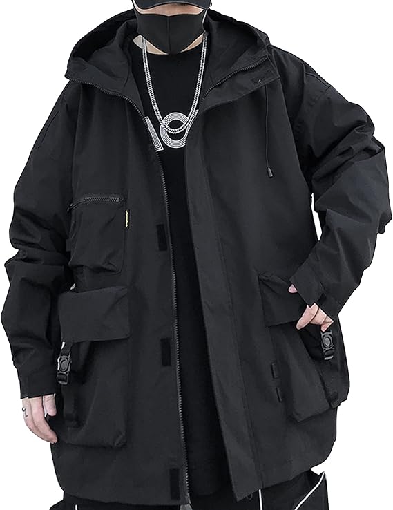 XYXIONGMAO Casual Techwear Zipper Tactical Gothic Clothes Jacket Windbreaker Streetwear Jackets Hooded for Men