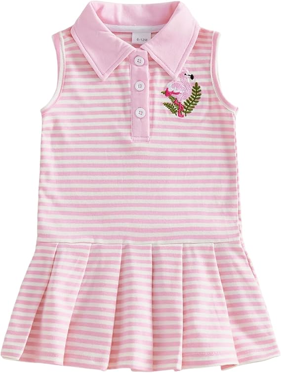Toddler Baby Girl Clothes Golf Tennis Dress Striped Sleeveless Polo Dress Pleated Skirt Summer Outfits