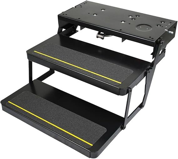 Kwikee 34 Series Electric Step Assembly, Logic Control Unit, Power Switch Kit for RV, Travel Trailers, Hidden Light, 8.5" Step Rise, Anti-Slip Surface, 12V DC Motor, Steel Construction - 3722862