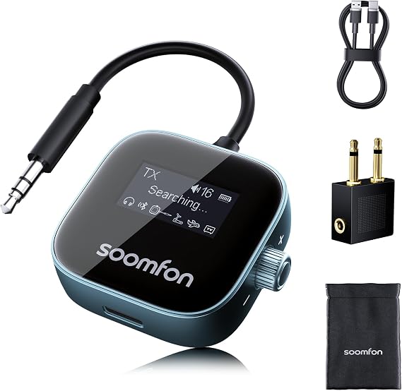 SOOMFON Airplane Bluetooth 5.3 Transmitter Receiver for TV to 2 Headphones