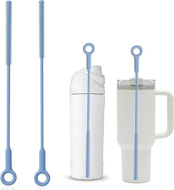 Straw Cleaner Brush Set - Raymeefa Scratch-Free Detail Cleaning for Reusable Straws & Tumblers (Blue)