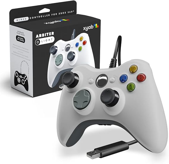 XYAB Wired Controller for X - Box 360 – USB Gamepad Joystick Pad with Dual Vibration – Compatible with X-Box 360 Console & PC Windows – Ergonomic White Gaming Controller