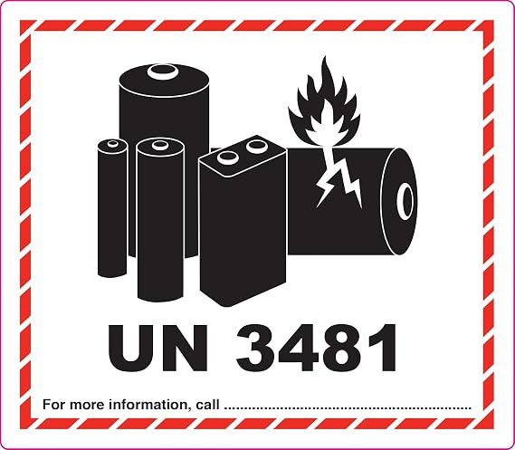 UN 3481 Labels Lithium Ion Battery Warning Labels Pack of 50 Adhesive Stickers