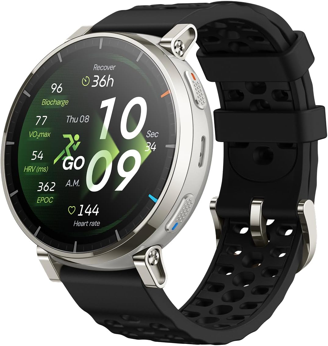 Amazfit Active 3 Premium GPS Running Smart Watch 45mm, 1.32" AMOLED Sapphire Display, 12-Day Battery, 4GB, NFC, Offline Maps, 170 Workouts, 5 ATM, Heart Rate &amp; Fitness Tracker for Android &amp; iPhone