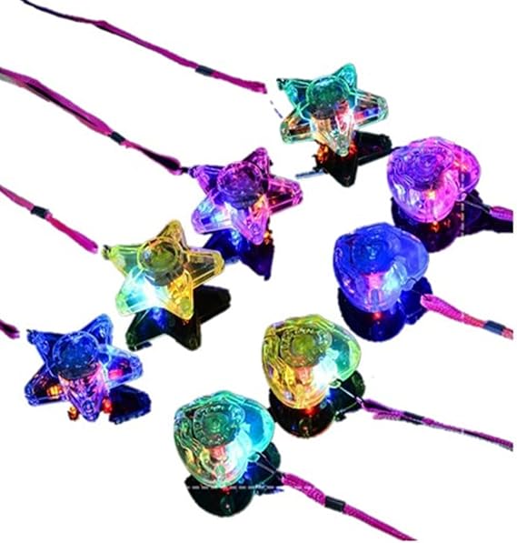 STOBOK LED Sparkle Necklaces - Light Up Necklace Bulk Glow in The Dark Flashing Star Heart Pendant Necklace for Kids Party Favors 8PCS
