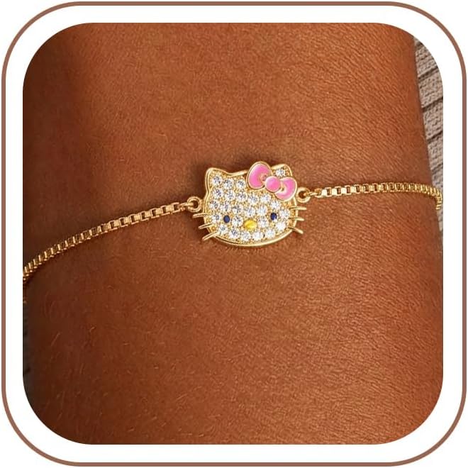 Hello Kitty Gold Lariat Bracelets for Women Officially Licensed Sanrio | Jewelry with CZ, Pearls & Pendant Styles