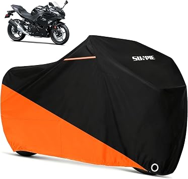 SUNPIE Motorcycle Cover for Kawasaki Ninja 400 500 650 1100SX Z500 Z600 Z650 Z900 Z1100, All Weather Protection Waterproof Outdoor Covers Motorbike Windproof Design UV Resistant Scratch Proof