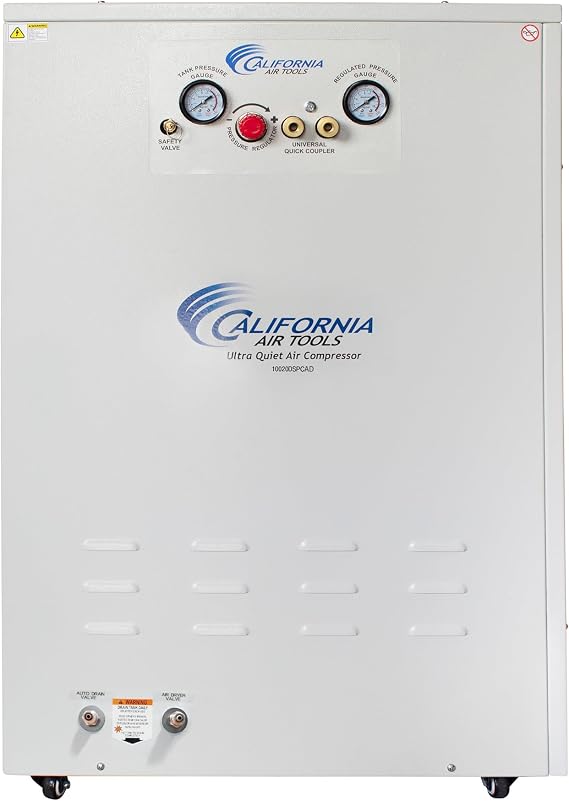 California Air Tools 10020DSPCAD 2.0 HP Ultra Quiet and Oil-Free Air Compressor, 10 Gallon Tank, 58 dB Noise Level, in Sound Proof Cabinet, with 80% Air Dryer and Aftercooler, Automatic Drain Valve