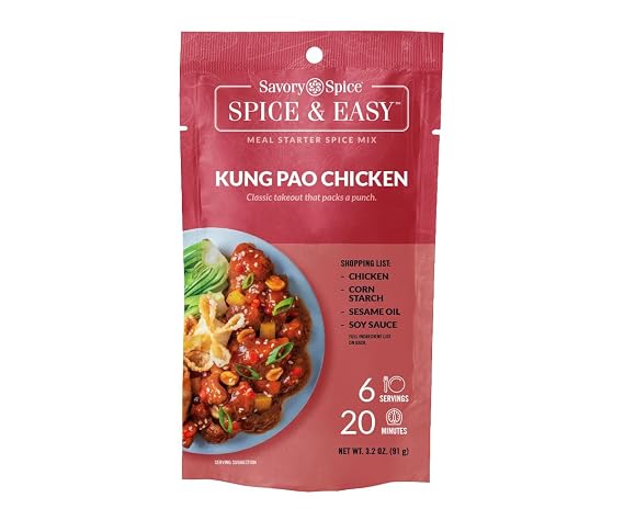 Savory Spice Kung Pao Chicken Spice & Easy - Szechuan Stir Fry Seasoning Mix - Just Add Chicken & Soy Sauce - Homemade Takeout, No Peanuts (3.2 oz)