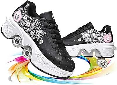 Double-Row Deform Wheel Automatic Walking Shoes Invisible Deformation Roller Skate 2 in 1 Male and Female Skating Shoes Multifunctional Outdoor Walking Sneakers