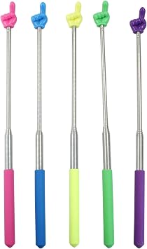 5 Pcs Retractable Teacher Pointer, Extendable Finger Pointer Stick Colorful Hand Pointing Stick, Student Finger Pointing Tools for Classroom, Reading (Blue,Purple,Yellow,Green,Pink)