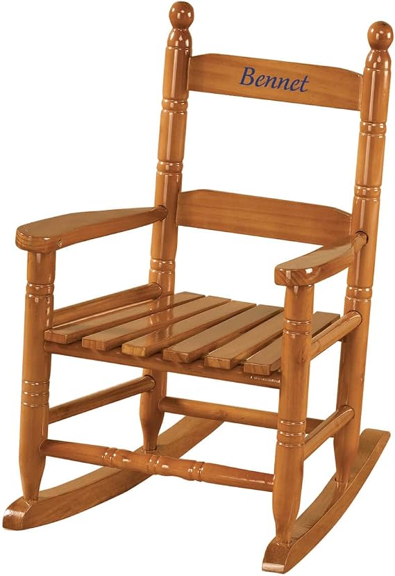 Miles Kimball Personalized Childrens Rocking Chair, Features Classic Rocker Design and Hardwood Construction, Natural Finish with Blue Font