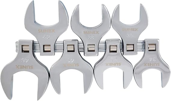 Sunex Tools 9740A 1/2-Inch Drive Jumbo Metric Crowfoot Wrench Set, 34mm - 46mm, Fully Polished, 7-Piece (Includes Storage Rail)