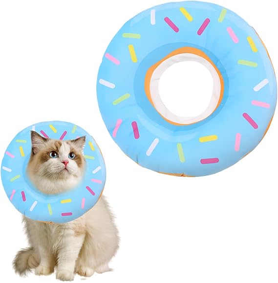 Donut Collar, 1 Pc Adjustable Soft Blue Recovery Collar &amp; Cone for Cats &amp; Small Dogs, Cute &amp; Safe Neck Protection