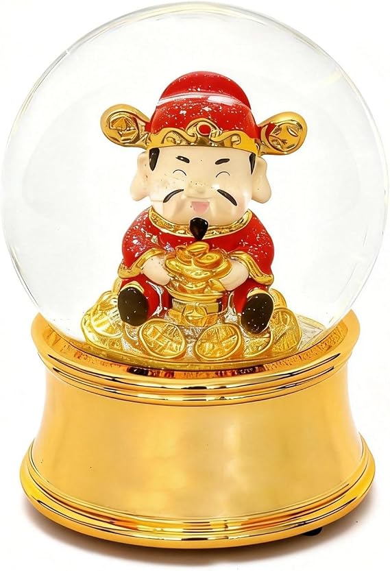 5.9'' H God of Wealth Snow Globe, CaiShen Musical LED Water Globe, Chinese Spring Festival Home Decor
