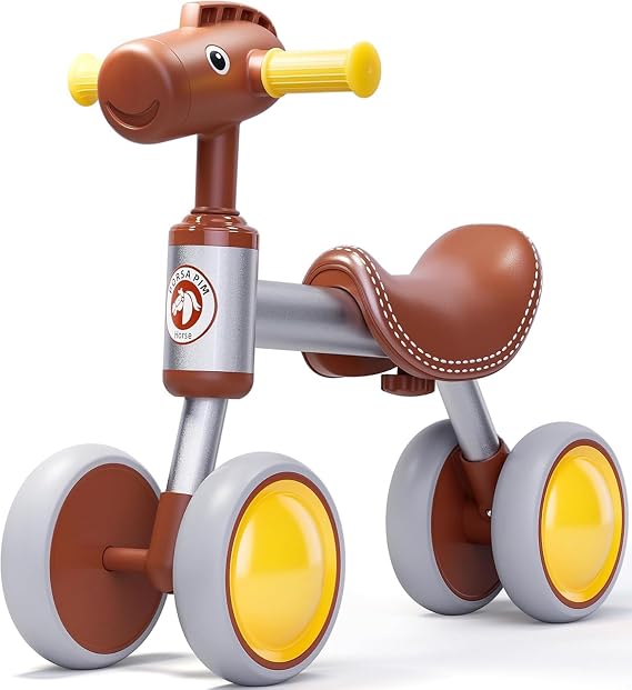 Baby Balance Bike for 1-2 Year Old Boy Girl, 4 Wheels No Pedal Toddler Bike | Unique Horse Design Baby Bike for 12-24 Months, 1+ Years Boys & Girls First Birthday Gifts