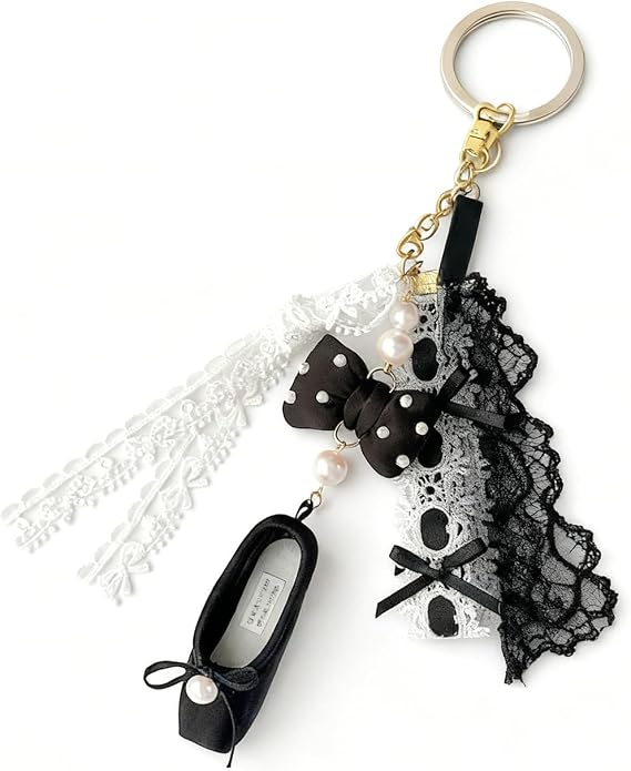 Cute And Fashionable Ballet Shoe Keychain, Suitable For Shoulder Bags, Wallets, Lace Shoulder Bag Charms (Black)