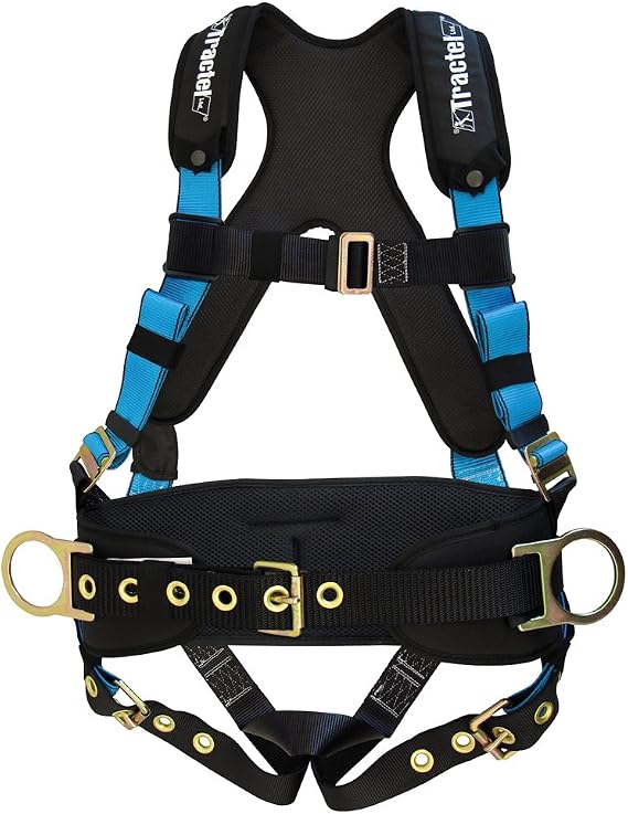Tractel EBB95XXL/X TracX Construction Harness with Tongue and Buckle Legs, Blue/Black, XX-Large
