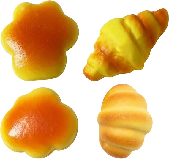 4 PCS Bread Squishy, Slow Rising Squishies, Taba Squishy, Premium Decorative Ornaments for Home &amp; Office, Includes Cat Paw Bread, Cloud Bread, Croissant &amp; Mini Croissant for Adults &amp; Teens