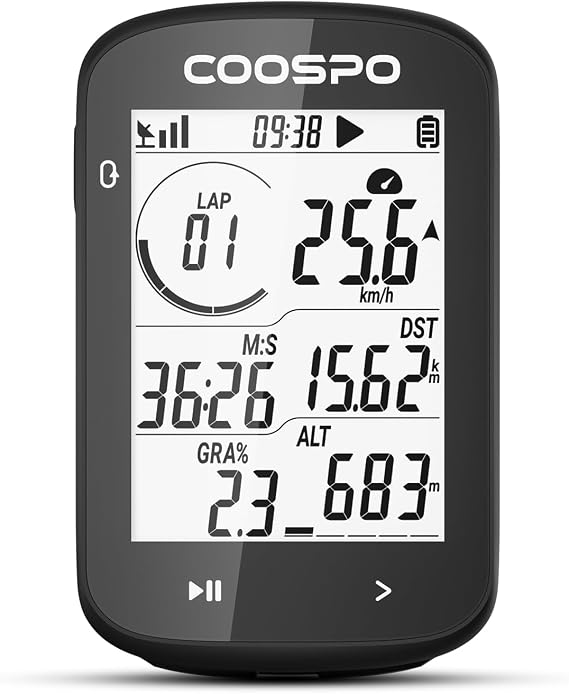 COOSPO CS300 GPS Bike Computer, Wireless Cycling Computer with 2.6 Auto-Backlight LCD Screen, Bluetooth5.0 ANT+ HR/S&C/Power Sensor Compatible, Bicycle GPS Computer for Road/Mountain Bike