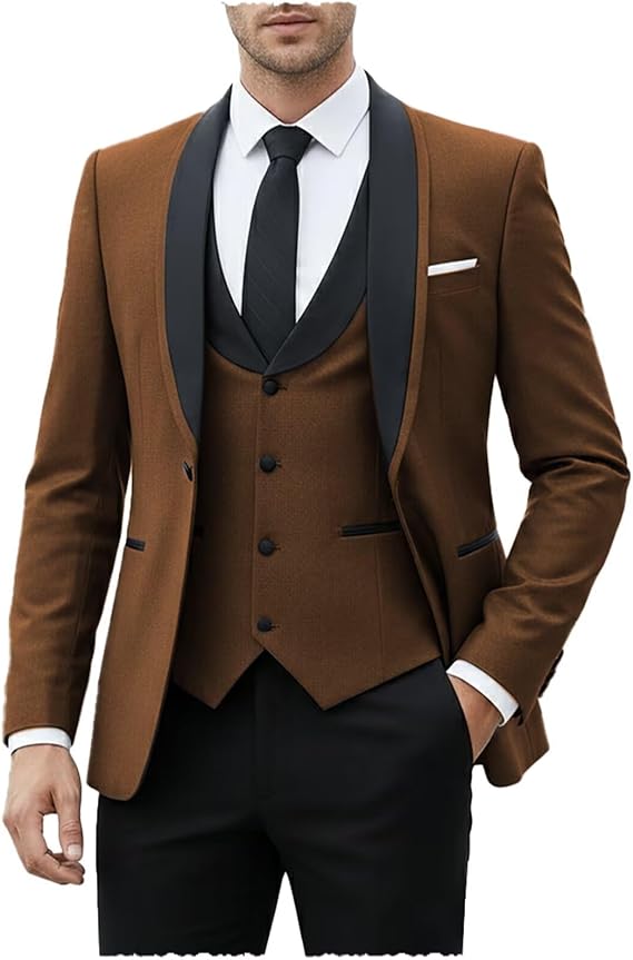 Men's 3 Piece Suits Slim Fit Tuxedo Suit Set Shawl Lapel Blazer Jacket Vest Pants Set for Prom Business
