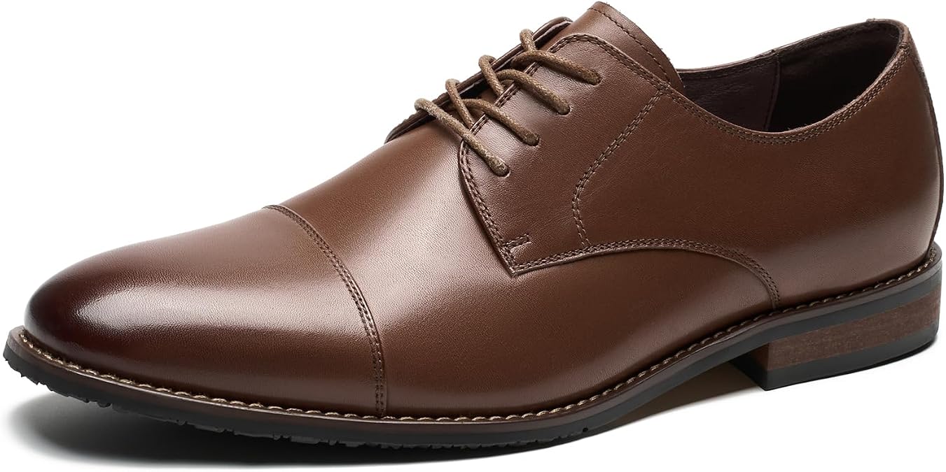 Mens Leather Oxford Shoes Classic Lace Up Dress Shoes with Breathable Lining and Durable Rubber Sole