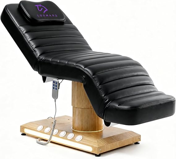 Full Electrical Massage Table, 3 Motors Facial Chair with Remote&Foot Controller,Tattoo Chair for Esthetician with Memory Foam Pillow,Beauty Bed with Removable Headrest for Spa,Salon,Waxing (Black)
