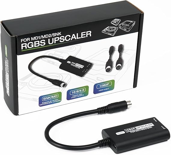BITFUNX SEGA Genesis/Megadrive/SNK HDMITM Adapter - Supports RGBS to 1080P HDMITM Upscaler and 16:9/4:3 Switch, Plug & Play Video Game Adapter with No Lag, for Genesis MD1/2 SNK
