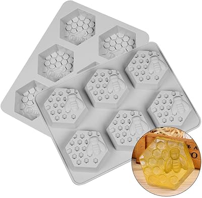 EchoDone Bee Honeycomb Silicone Molds for Soap Making 6 Cavity Cake Candle Muffins Jelly Ice Tube Tray Baking Mold for Wedding Christmas Decoration Set of 2