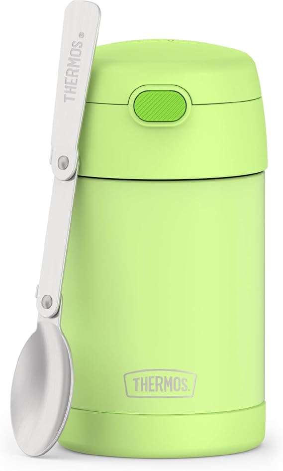 THERMOS FUNTAINER Food Jar with Spoon, 16oz, Neon Lime | Kid-Friendly Stainless Steel Insulated Food Container, Keeps Food Hot or Cold Longer for School & Play, BPA Free