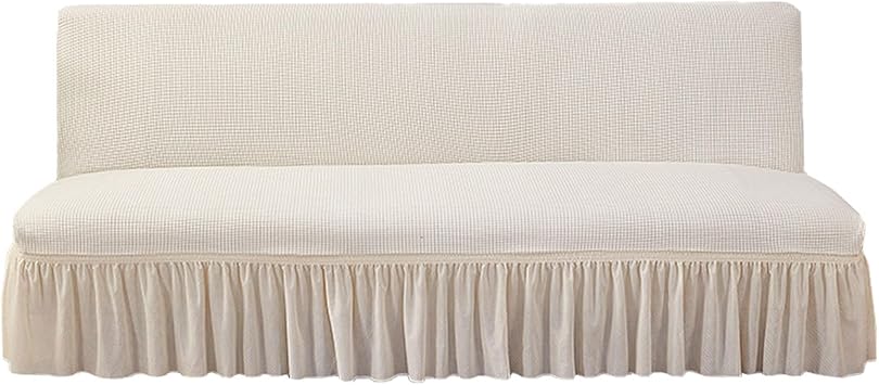 Stretch Futon Cover, Soft Futon Slipcover Nonslip with Skirt Armless Sofa Cover Removable Folding Armless Sofa Bed Cover-White-Small