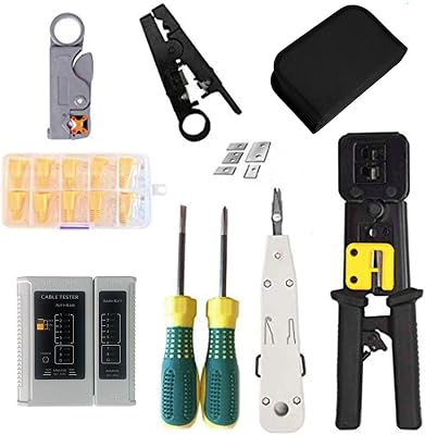 Rj45 Crimping Tool Network Tool Kit for Cat5 Cat5e Cat6, 6P 8P Multi-function Cable Cutter Pass Through Crimper, Ethernet Tool Kit RJ45RJ11RJ12 Network Cable Tester Punch Down Tool
