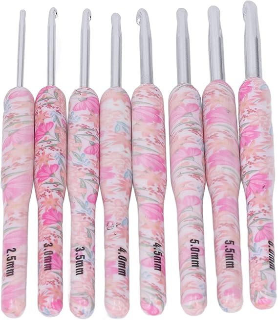 8Pcs Crochet Hook Set, Ergonomic Soft Grip Crochet Handles Yarn Knitting Needles for Arthritic Hand (Smash Flower)