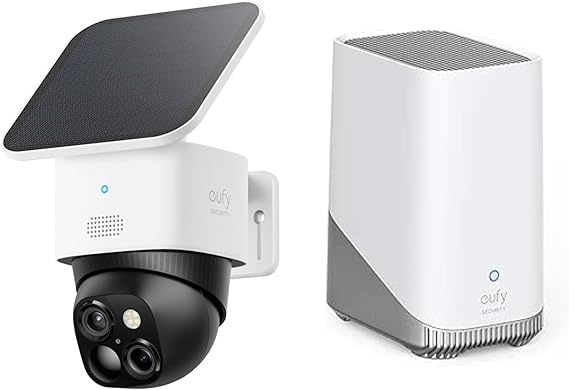 eufy Security SoloCam S340 with S380 HomeBase Dual Cameras Solar Security Camera Outdoor Wireless, 3K Home Security Camera, 360° Surveillance, 2.4 GHz Wi-Fi,Local Expandable Storage up to 16TB