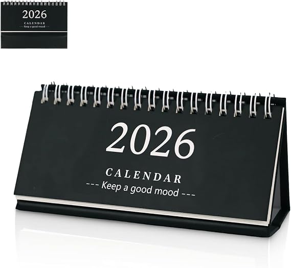 Multibey Small Desk Calendar 2025-2026 6" x 3" Mini Desktop Calendar with Memo Notes, 18-Month Planner (July 2025-Dec 2026), Thick Paper & Dual-Coil Design for Office, Home, and School (Black)