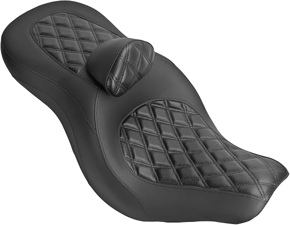 Two-Up Seat w/Backrest Fit for Harley Softail Sport Glide Low Rider 2018-up | One-Piece Rider Passenger Seat with Driver Backrest Fits Sport Glide Low Rider S ST FLSB FXLR FXLRS FXLRST, Diamond Stitching
