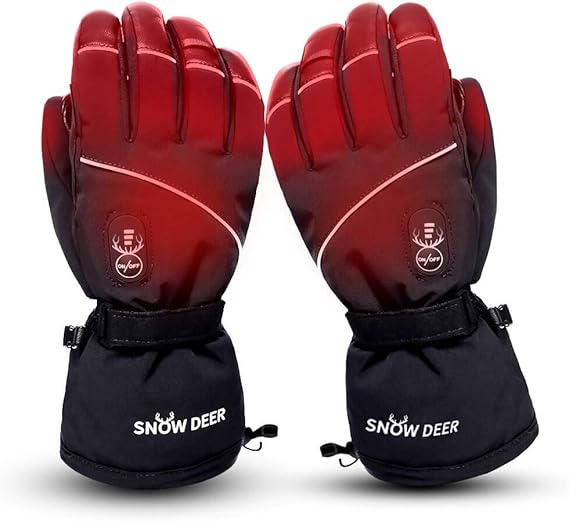 Electric Heated Gloves for Men & Women, Waterproof & Windproof Ski Gloves with Rechargeable Battery Touchscreen Three Heat Settings for Cold Weather Snowboarding Shovel Snow
