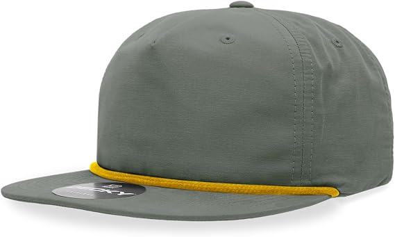 5 Panel High Profile Relaxed Cotton Blend Rope Hat, Loden/Amber