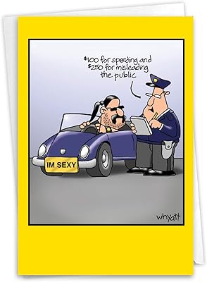 NobleWorks - 1 Funny Cartoon Card for Birthdays - Happy Bday Celebration for Grown-Ups, Humor Stationery Greeting - Im Sexy 8312