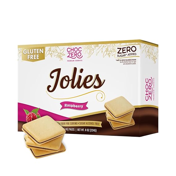 ChocZero Jolies, Sugar Free Dark Chocolate Raspberry Cookies, Gluten Free | Chocolate Filled Cookies, No Sugar Alcohols, Keto, Low Carb, High Fiber, 16 Cookies