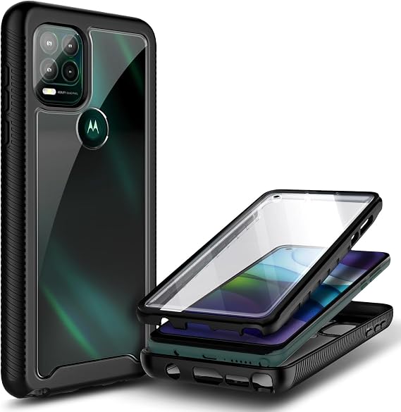NZND Compatible with Motorola Moto G-Stylus-5G-2021 Case, Black | with Built-in Screen Protector | 16FT Military Grade Drop Tested, Full-Body Protection Bumper Shockproof Phone Cover