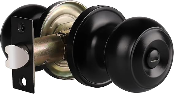 Gobrico 1 Pack Black Privacy Door Handles Flat Ball Keyless Bathroom Bedroom Lockset Interior Door Knobs Matte Black Without Keys