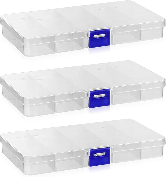 3 Pcs Small Organiser Box, Craft Box, 15 Grids Bead Storage box with Compartments, Clear Plastic Jewellery Organisers Container with Adjustable Dividers, for Small Items Beads Bolts bolts Snack box