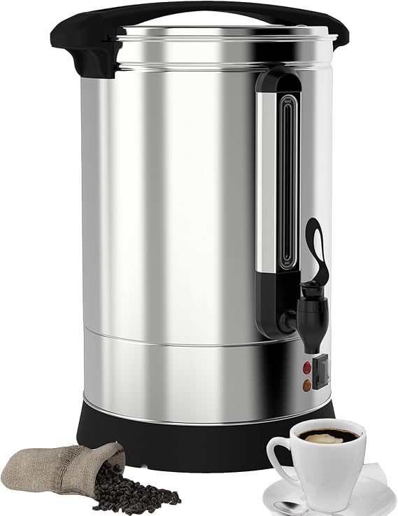 14L Commercial Coffee Urn 100-Cup | 304 Stainless Steel Single Wall | 1500W Fast Brewing| Keep Warm Function | Hot Water Dispenser for Catering | Church | Party
