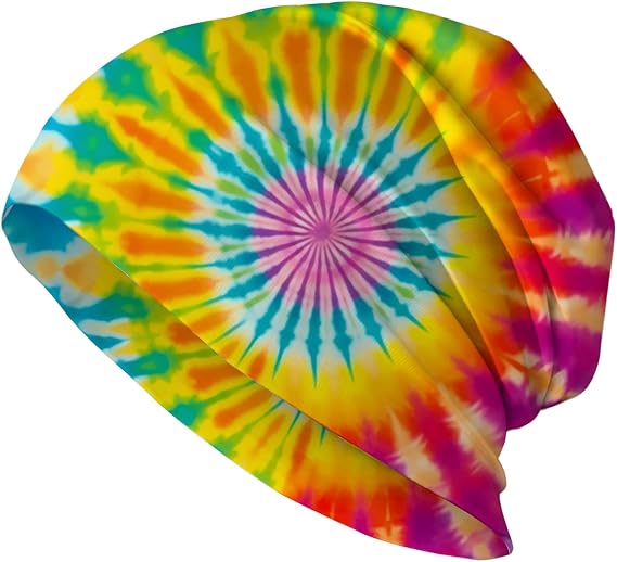 Rainbow Tie dye Holiday Beanie for Women Slouchy Mens Winter Hat Skull Cap Knitted Hat Cancer Headwear Accessories for Women