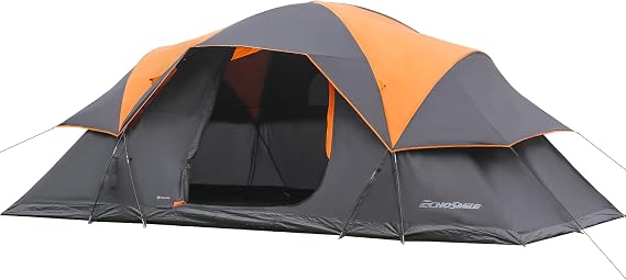 EchoSmile 8 Person Large Family Camping Tent, Waterproof Windproof Spacious Cabin Tent with Removable Rainfly, Easy Setup 3-Season Outdoor Shelter for Group