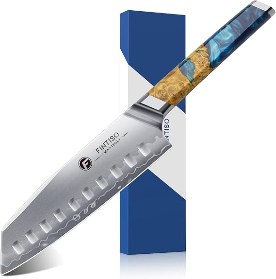 FINTISO 7" Santoku Knife, S35VN Powder Steel Core Japanese Chef Knife
