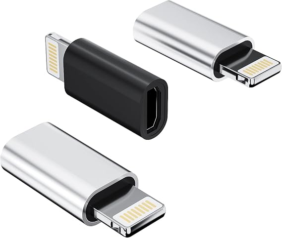 Micro USB Female to Lightning Male Charger Adapter(3Pack) Android Charging Cable Port Connector Compatible for iPhone 11 12 13 14 Pro Max 8 Plus X Se for iPad Charge Cord Data Sync Converter