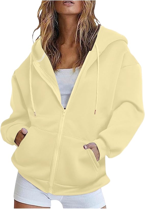 Oversized Hoodies for Women Zip Up Fleece Hoodie Plus Size Hooded Sweatshirts Full Zipper Lightweight Jackets